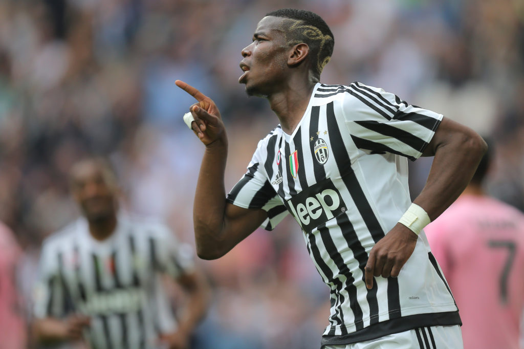 Paul Pogba from France celebrates after scoring during the Italian Serie