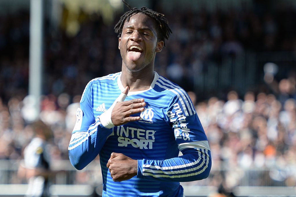 Marseille's Belgian forward Michy Batshuayi celebrates after scoring during the French L1 football match