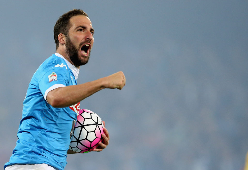 Gonzalo Higuain of Napoli celebrates after scoring his team's second goal