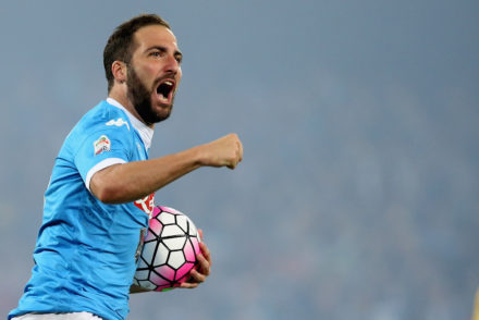 Gonzalo Higuain of Napoli celebrates after scoring his team's second goal