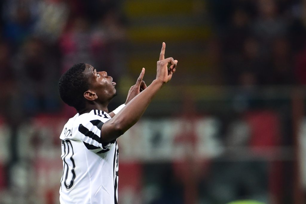Paul Pogba celebrates after scoring a goal during the Italian Serie A football match