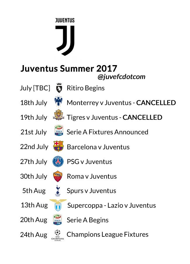 Juventus summer schedule