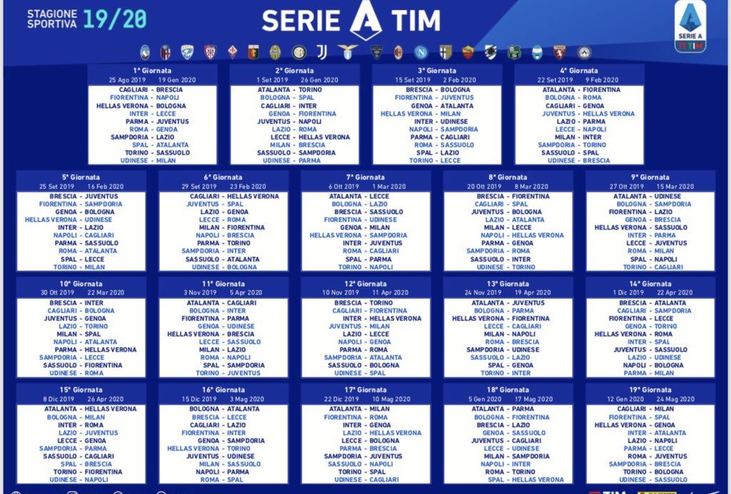 Serie a deals fixtures and table