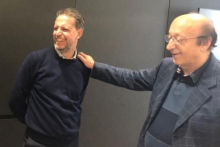 Moggi sharing a laugh with fellow former Juventus director Paratici