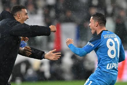 Raspadori celebrates scoring for Napoli