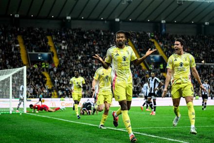 Khephren Thuram celebrates scoring for Juventus against Udinese