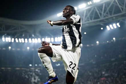 Tim Weah celebrates scoring for Juventus