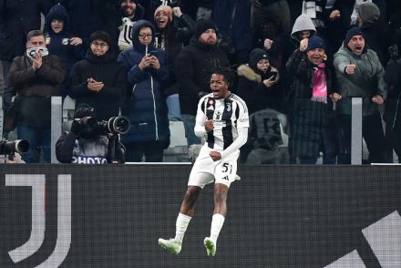 Samuel Mbangula celebrating v AC Milan