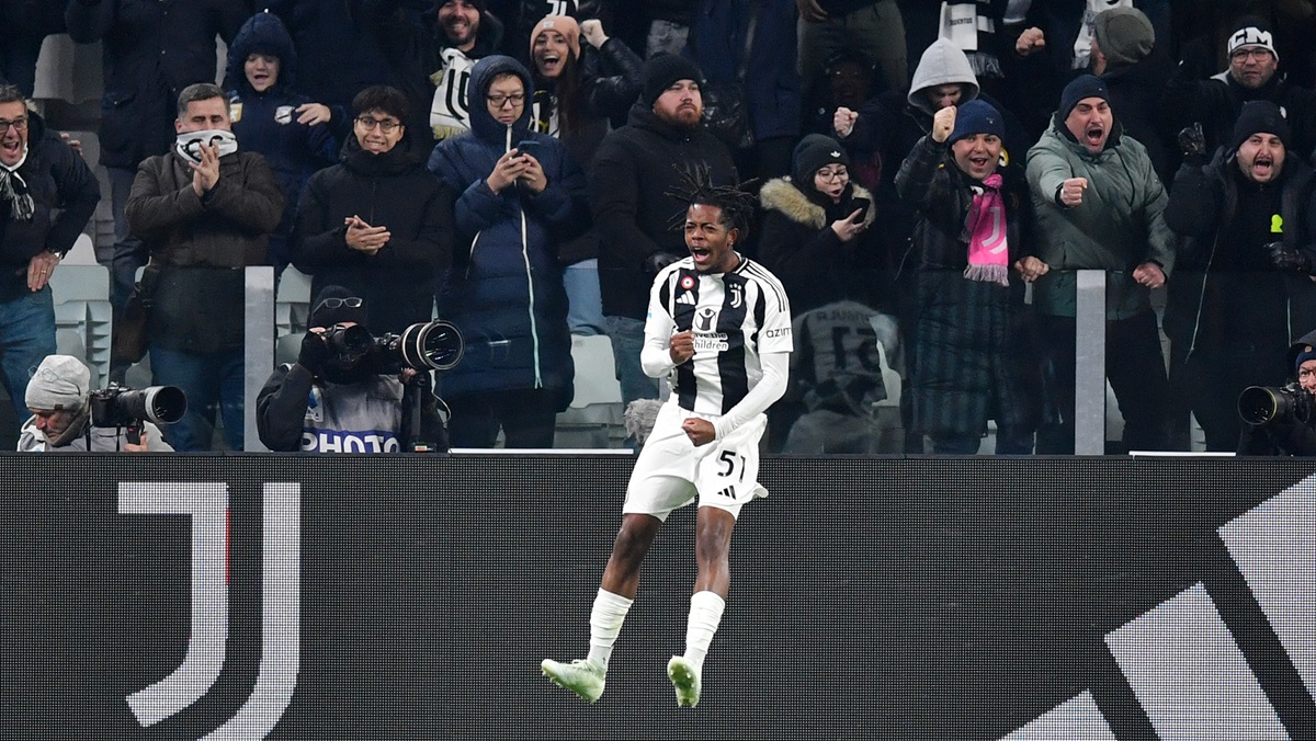 Samuel Mbangula celebrating v AC Milan