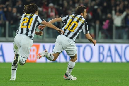 Alessandro Del Piero and Andrea Pirlo celebrating the winner against Lazio