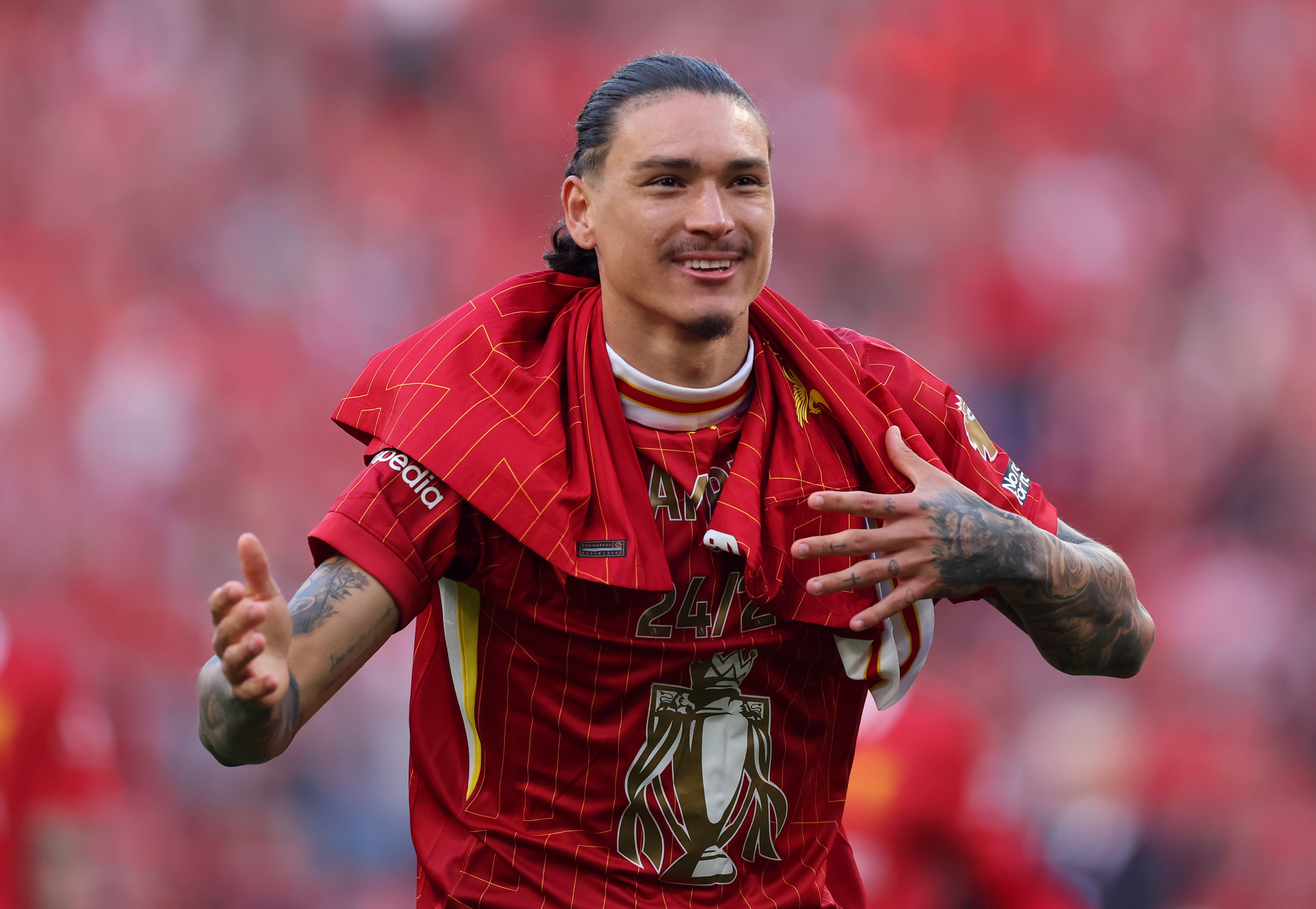 Darwin Nunez celebrating Premier League triumph