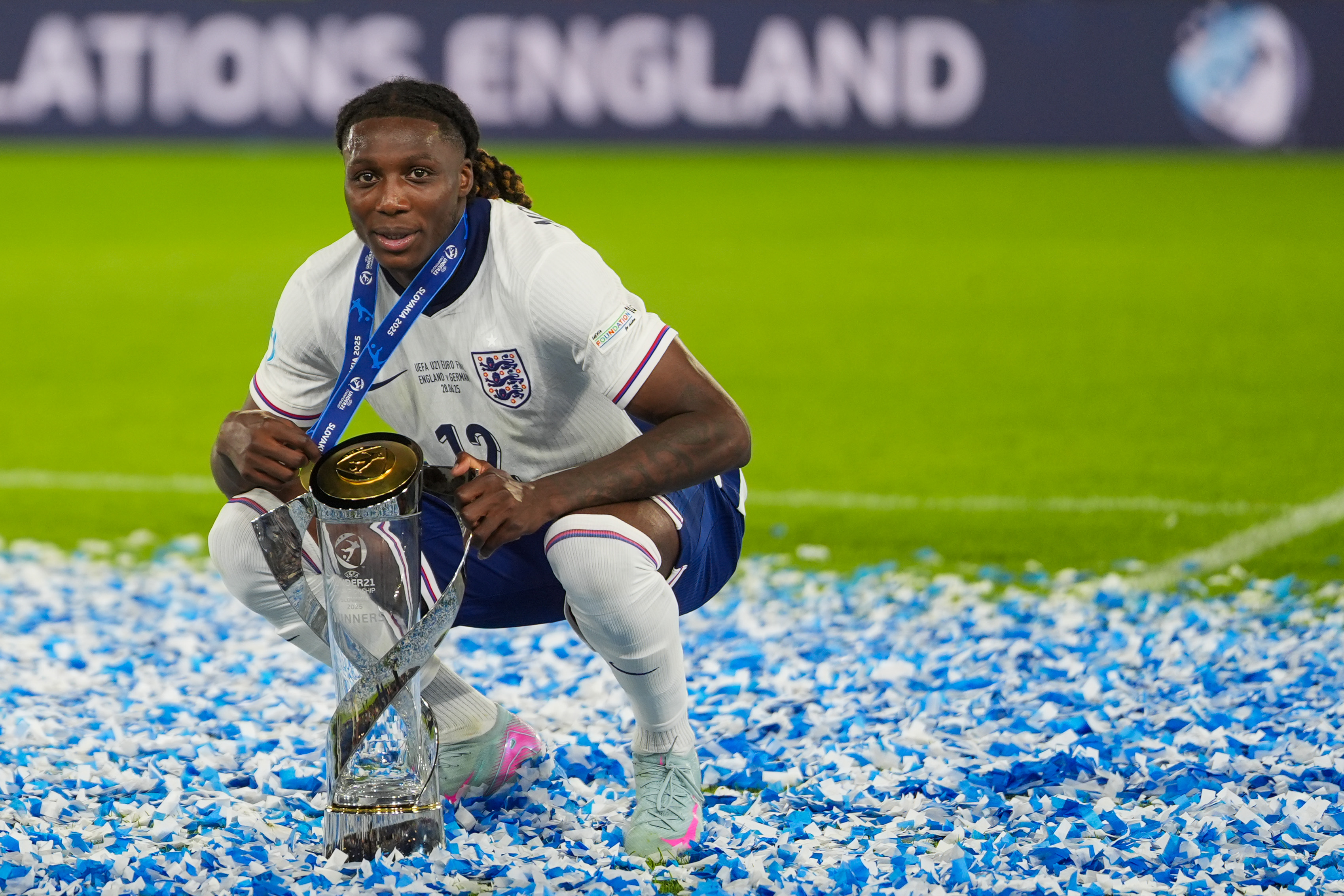 Brooke Norton-Cuffy celebrates winning the U21 European Championship