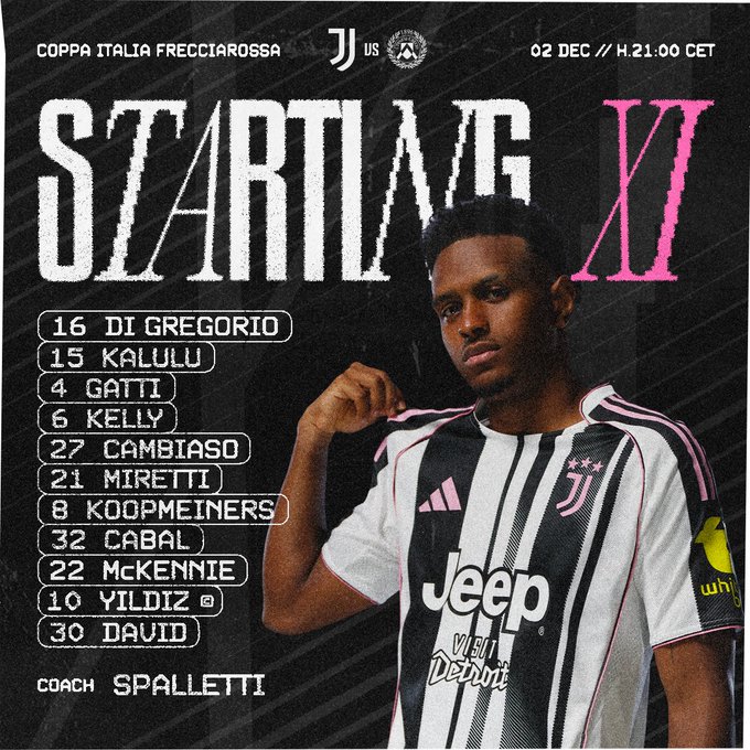 ترکیب رسمی یوونتوس مقابل اودینزه در کوپا ایتالیا