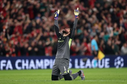 Alisson Becker celebrating Liverpool victory